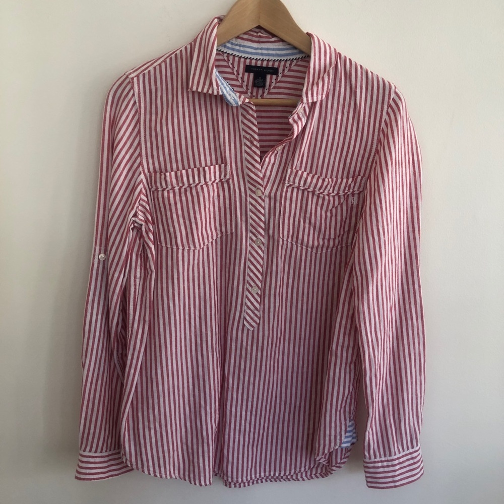 Tommy Hilfger red and white striped blouse